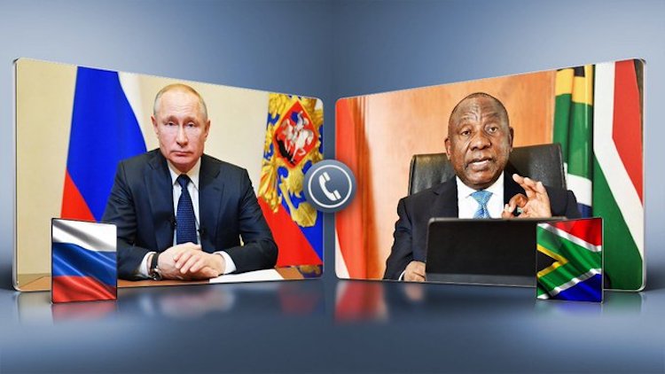 Photo: South African President (right) in a phone conversation with Putin. Credit: CGTN